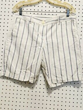 LOFT White Shorts with Navy Vertical Stripes